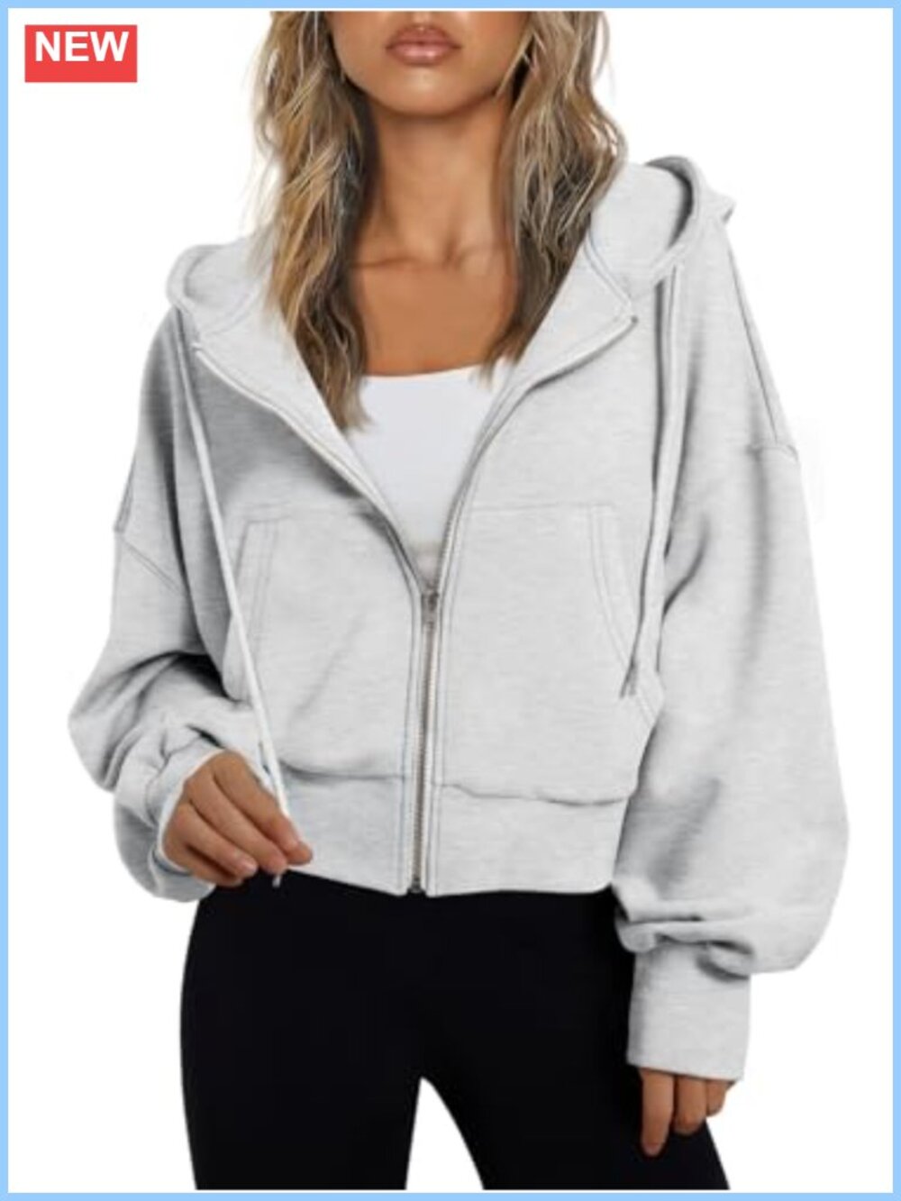 Zip Up Hoodie Womens Cropped Jacket Polyester Cotton Relaxed Full Zip